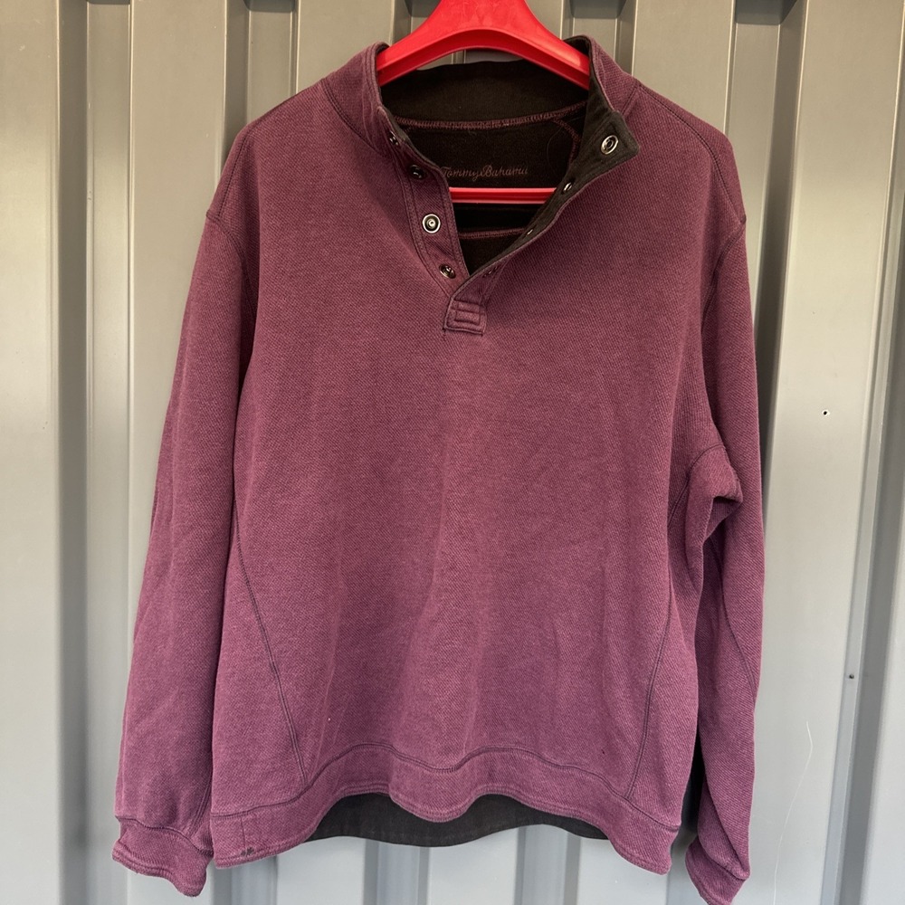Tommy Bahama Mens Sweater V-Neck Knit Top Large Purple Long Slv